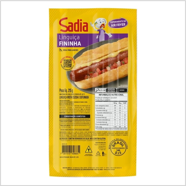 LINGUIÇA MISTA DEFUMADA SADIA FININHA 215G LINGUIÇA MISTA DEFUMADA SADIA FININHA 215G